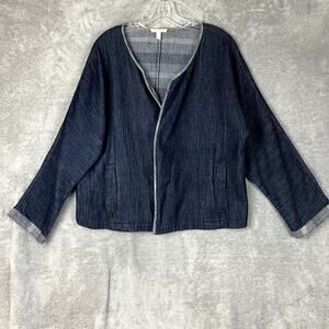 Eileen Fisher Denim Shirt Womens L Organic Cotton Oversized Minimalist